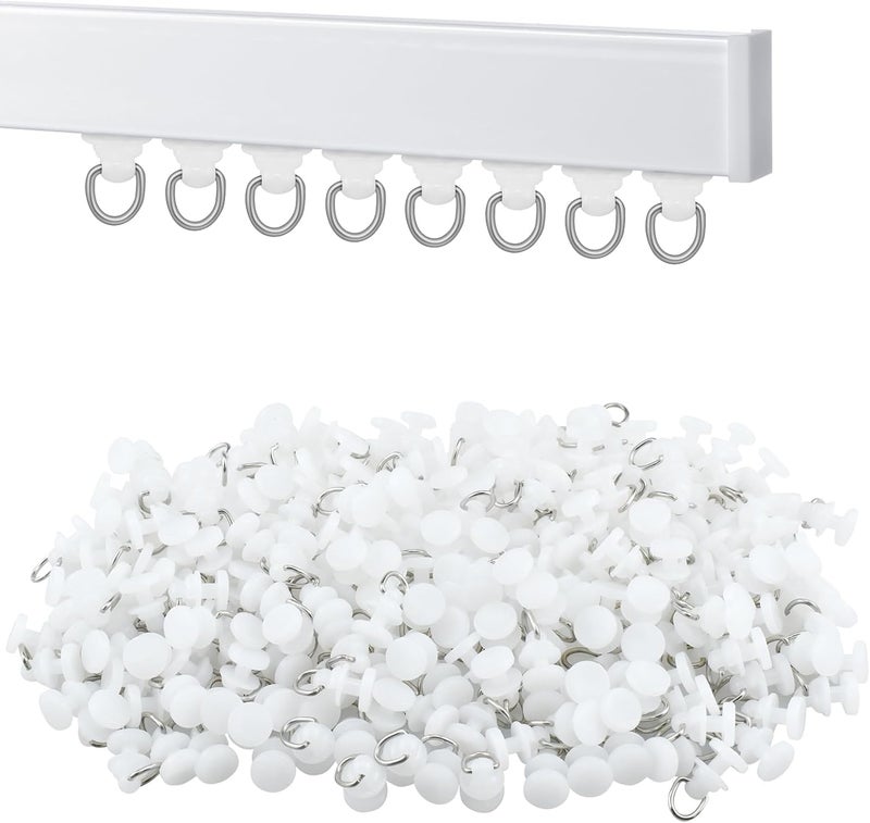 Catuy 200Pcs Plastic Curtain Track Glider, Ceiling Sliding Curtain Track Hooks, Shower Curtain Pulley for Window Shower Curtain Tracks (White) - Image 1